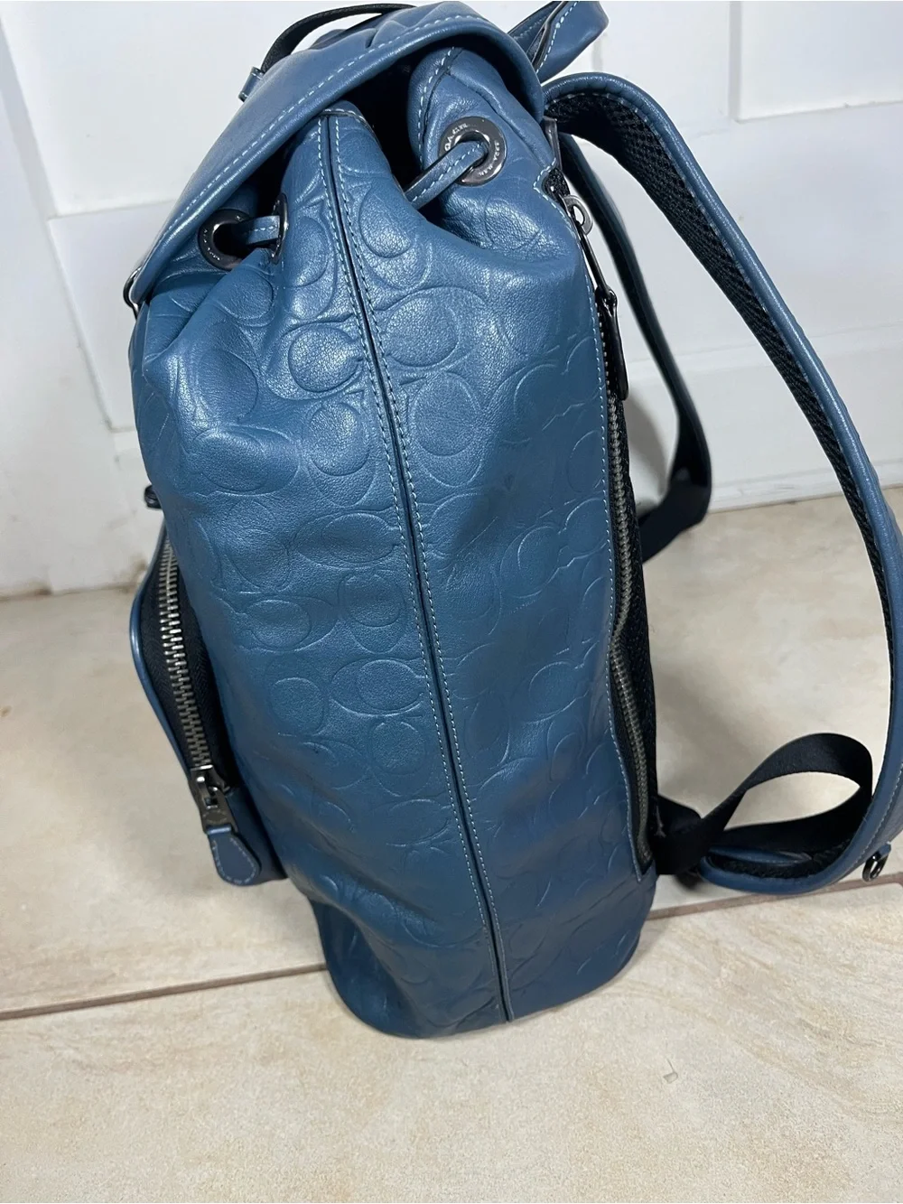 Coach Men/Womens Embossed Signature Leather Backpack in Blue